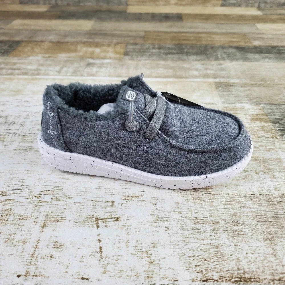 Hey‎ Dude Wendy Wool Cozy Kids Loafer Shoes Sz 13 C13 Charcoal Round Toe Comfort